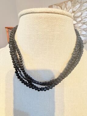 Vintage Black Multi Strand Beaded Choker Necklace 14”